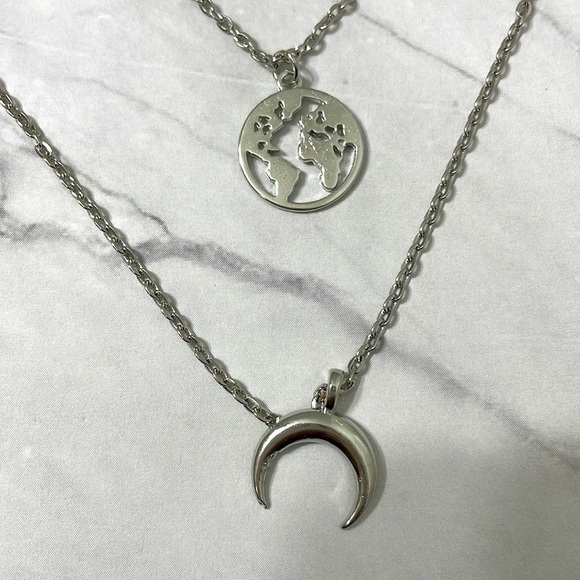 Silver Crescent Moon Layered Necklace - Picture 10 of 11